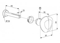 3006R-2~~HALVE RONDE KNOP IN ALUMINIUM - KRUKSTIFT VIERKANT 8 MM