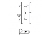 7-3176E-010~~Deurgreep Hext D40X10 I400 L600 H60 B88 Dc25X25