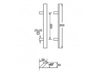 7-3186E-010~~Deurgreep Hext D40X10 I600 L800 H60 B88 Dc25X25