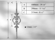 B7601~~KANTGEHAMERDE SPIJL #12MM - LENGTE 1000MM