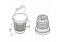 151759-112~~EINDKAP KUNSTSTOF Ø 12 MM X 1 MM, RVS LOOK VPE 4STUKS