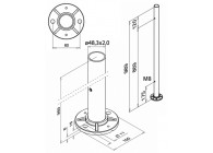 Poteau,D48,3 mm x 2 mm,M8 un côté,H=989mm