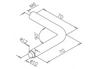 Tige  90°, Ø 12mm, L=70mm, Fixation main courante