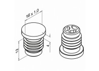 151759-016~~EINDKAP KUNSTSTOF Ø 16 MM X 1 MM, RVS LOOK - VPE 4 STUKS