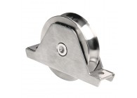 338I-100~~INBOUW WIEL  2 ROULEMENTEN, MONTAGESTEUN U-GROEF INOX