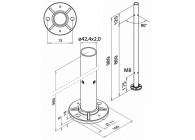 Poteau,D42,4 mm x 2 mm,M8 deux côté 90°,H=989mm
