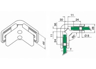 Glass connector, angle 90°, MOD 42,excl. rubber inlay, stain