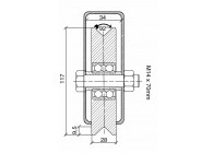 305I-V120~~INOX WIEL 2 ROULEMENTEN  V-GROEF 120MM