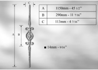 BALUSTRE MARTELE SUR ANGLE #14MM - L. 1150MM