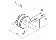 Handrailingsteun voor glas, handrailing Ø33,7 mm