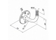 Handrailingsteun voor wandbevestiging, M10 draad