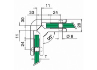 Glasverbinder, hoek 90°, MOD 42, 6 - 12,76 mm