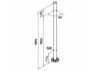 Baluster, Ø42,4 mm x 2 mm, M8 tweezijdig 90°