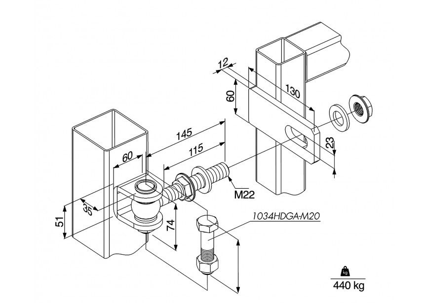 GBMU-B-M22-145-02~~REGELB.SCHARNIER 3DIMENS. VERP 2 STUKS !!!prijs per stuk