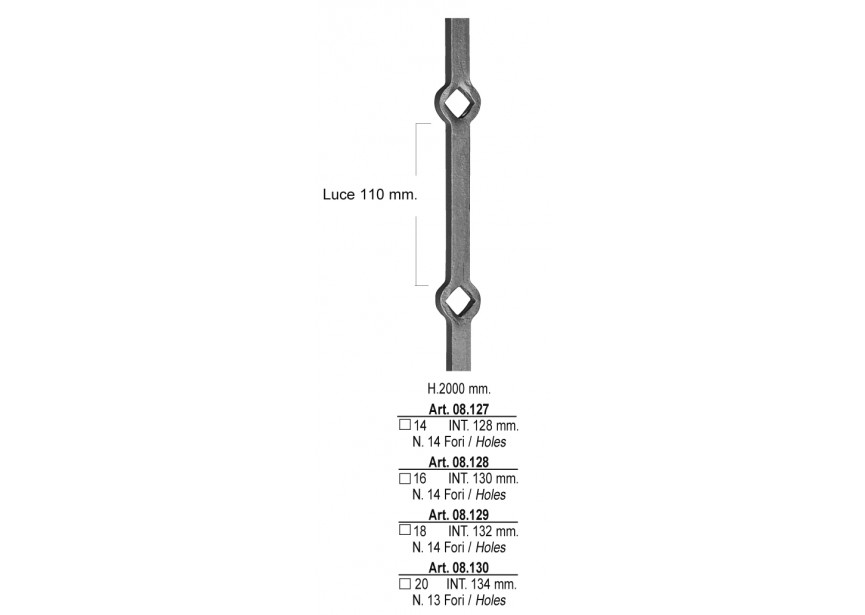 08.130~~STAAF MET GATEN LENGTE 2000 MM