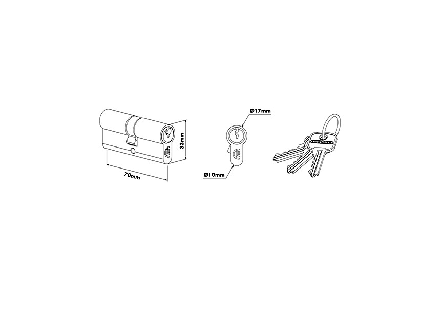 3012-70-STD-GSZ~~SYMMETRISCHE EUROPROFIELCILINDER MT 3 SLEUTELS - 70MM- GELIJKSLUITEND