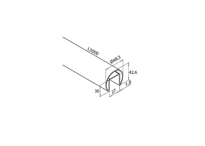 136920-048-50-12~~GLAS U-PROFIELBUIS,  Ø-48,3MM, U: 27X30, L=5M