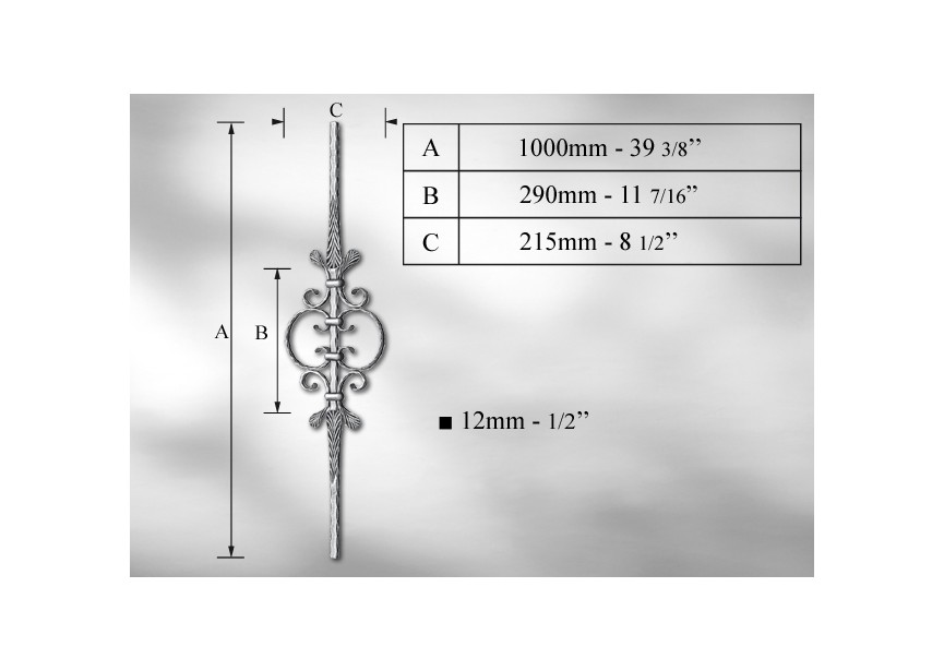 B7601~~KANTGEHAMERDE SPIJL #12MM - LENGTE 1000MM