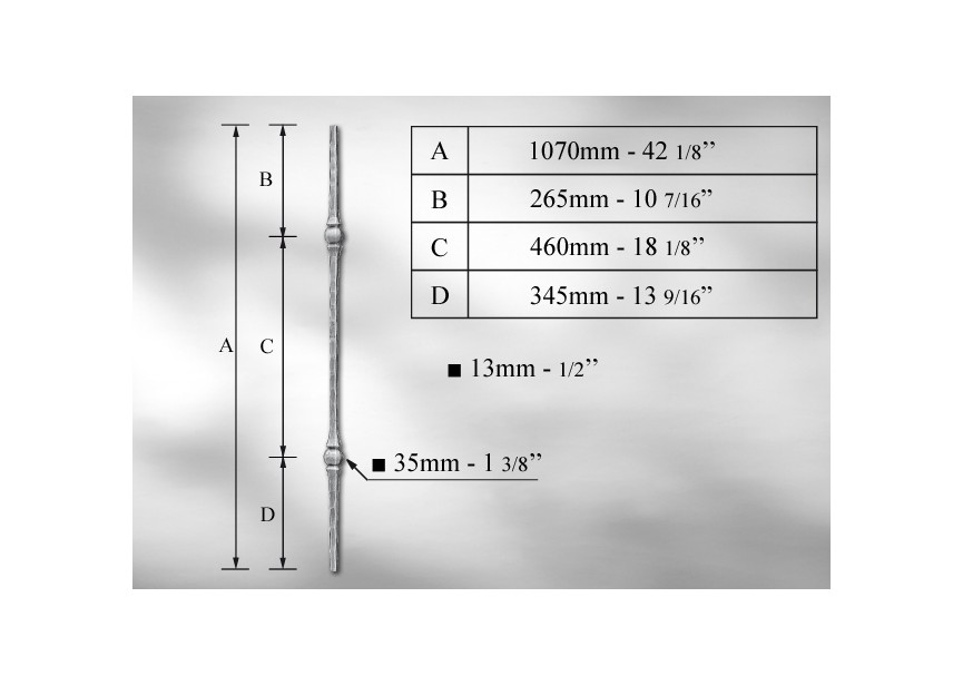 B2203~~SPIJL # 13MM - LENGTE 1070MM