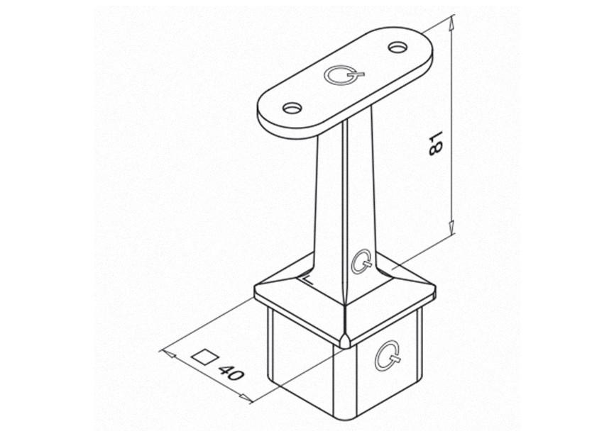 134710-000-00-12~~BUISSTEUN VOOR VLAKKE HANDRAILING,BUIS 40X40X2MM