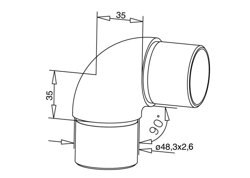 Raccord  90°, pour tube Ø 48,3mm x 2,6mm