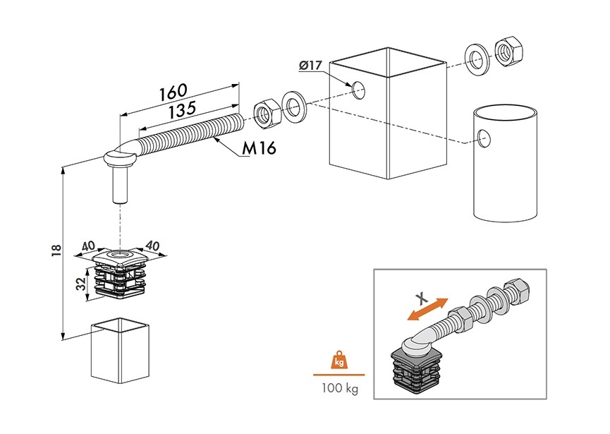 Pièces détachées Portillons 90° GBM16-DP40-160 EMB 2 PCS !!