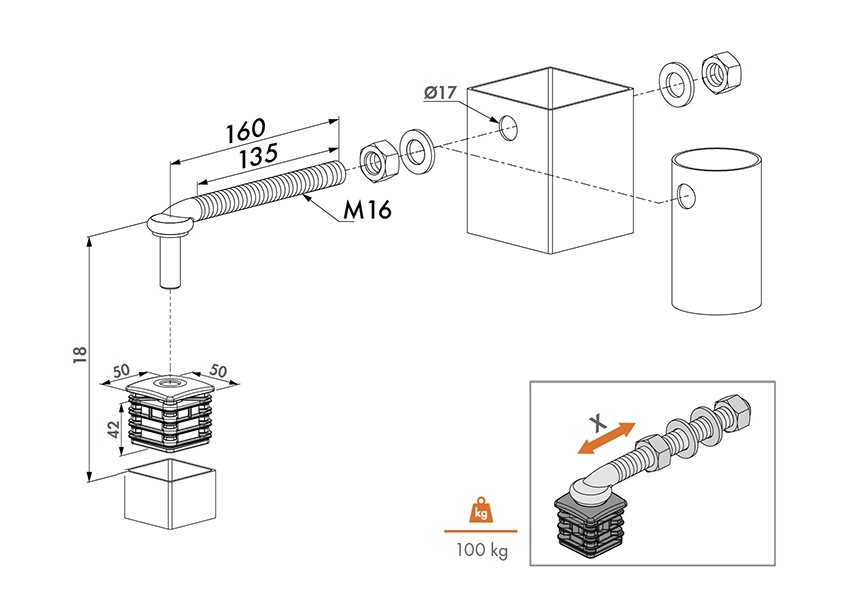 Pièces détachées Portillons 90° GBM16-DP50-160 EMB 2 PCS !!!