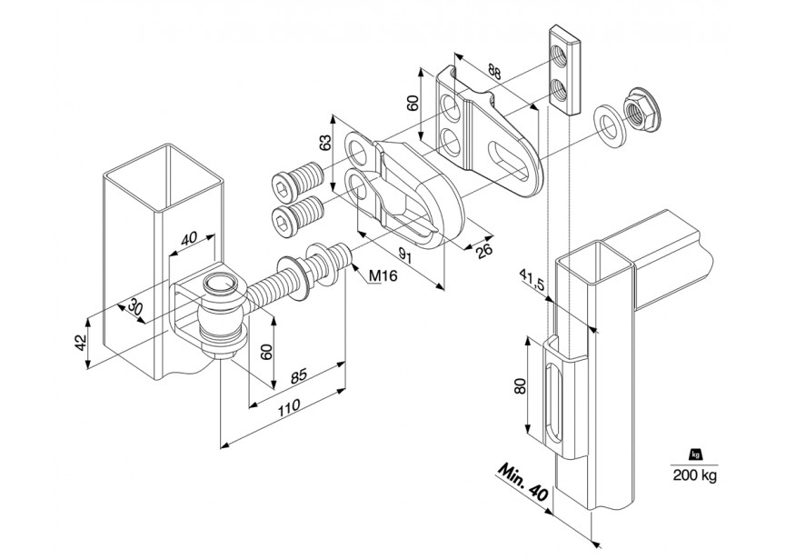 GBMU4DSHIELD-16-Z-110-02~~SCHARNIER - 180 graden OPENING- M16- ALU - VERP 2STUKS