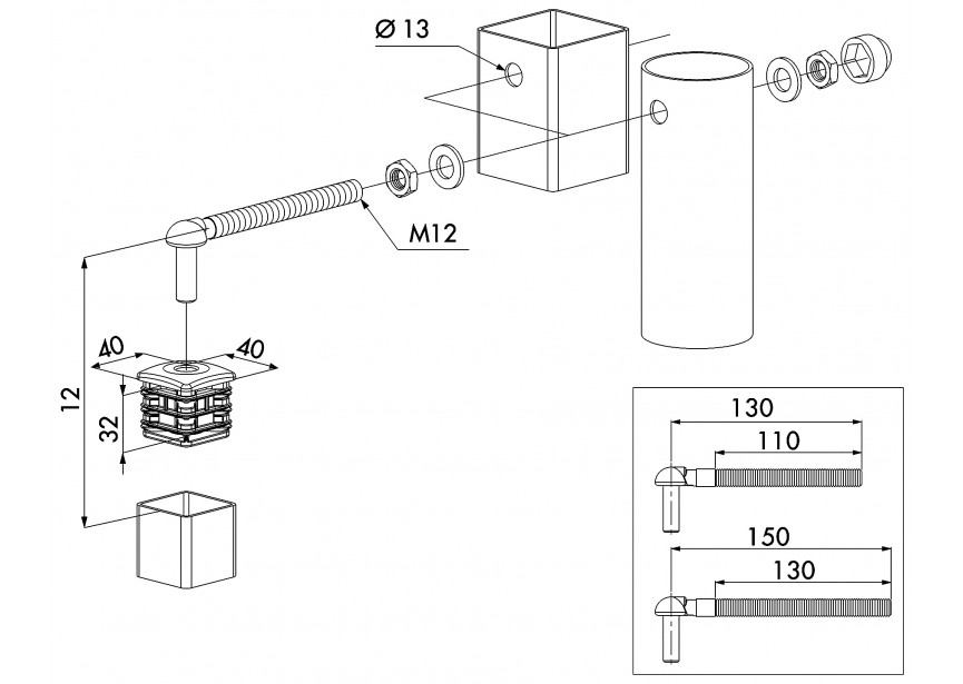 Pièces détachées Portillons 90° GBM12-DP40-130