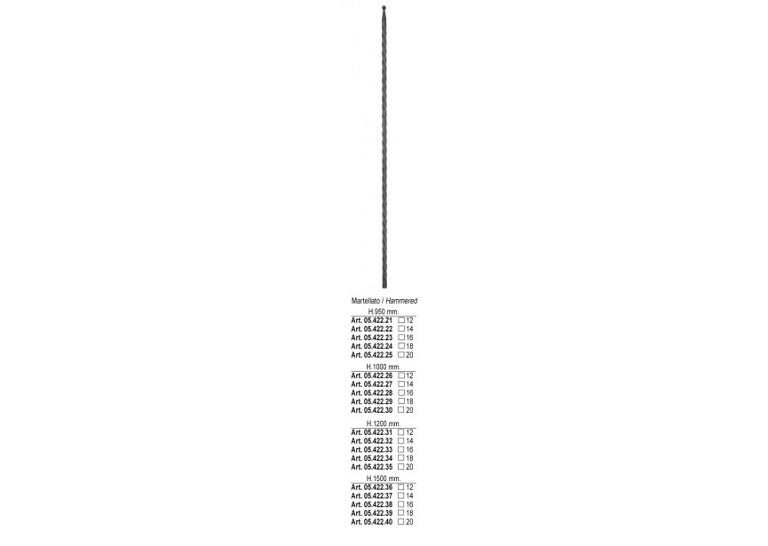 05.422.23~~GEHAMERDE SPIJL H 950MM # 16MM