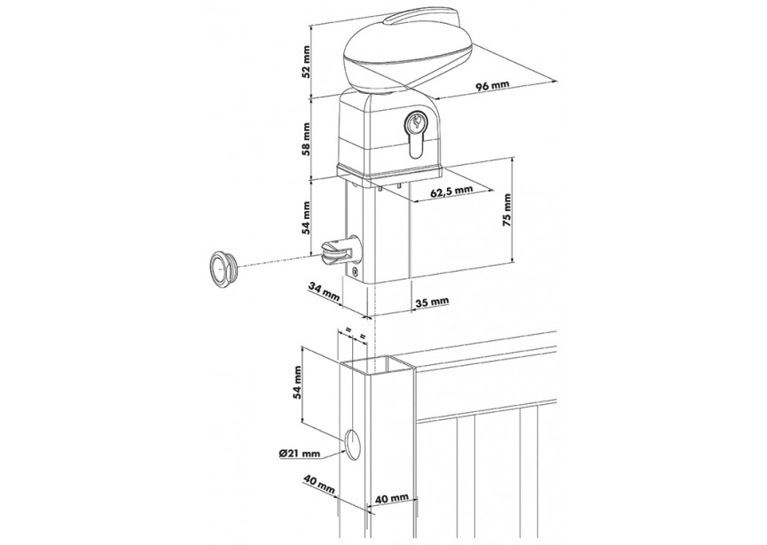 P00007884-9005 - Serrure pour portillon de piscine pour profils 40mm-noir