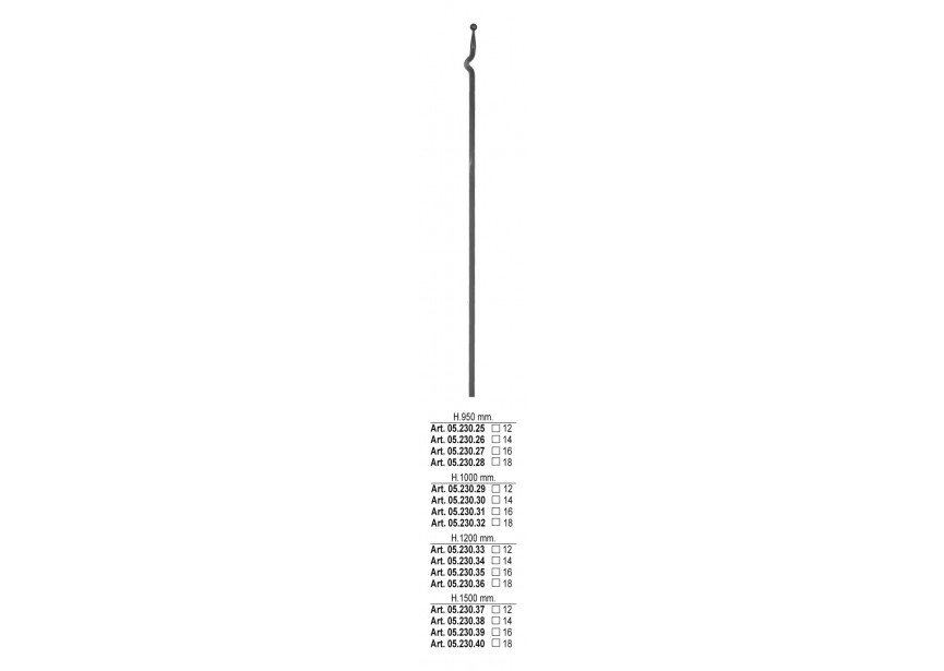 05.230.39~~SPIJL H 1500MM # 16 MM