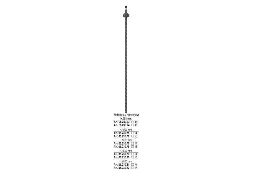 BARREAU MARTELE H 1500MM # 14MM