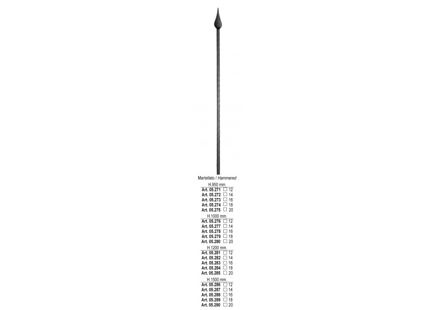 05.286~~GEHAMERDE SPIJL H 1500MM # 12MM