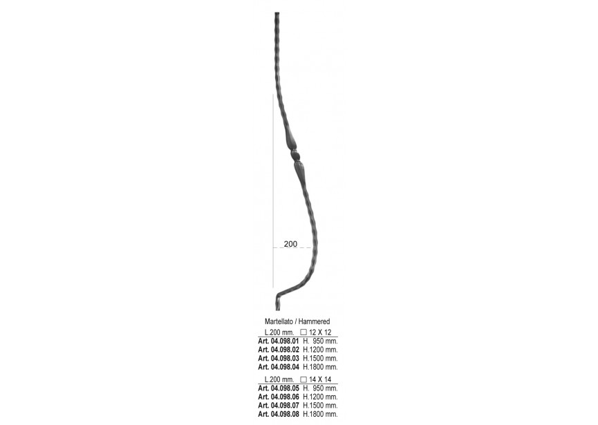 BARREAU GALBE 200X1800MM # 12 MM