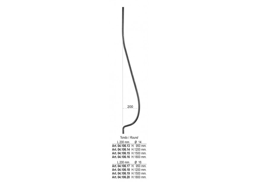 BARREAU GALBE 200X1200MM o 14 MM