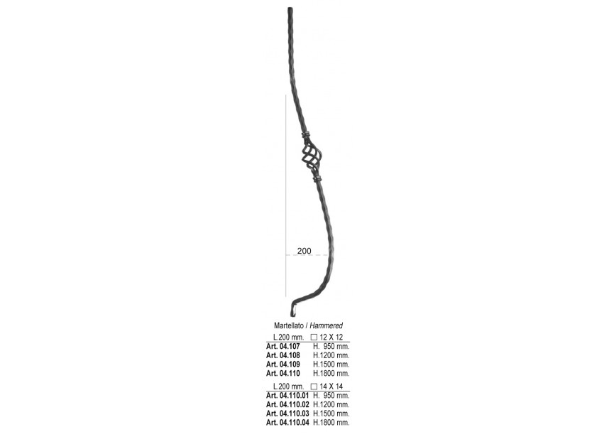 04.110.01~~GEHAMERDE BUIKSPIJL 200X950MM # 14 MM