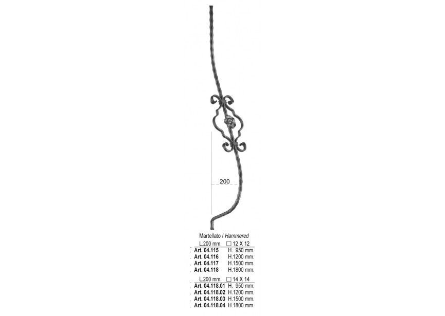 04.118.01~~GEHAMERDE BUIKSPIJL 200X950MM # 14 MM