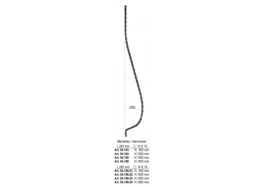 BARREAU GALBE MARTELE 200X950MM # 14 MM