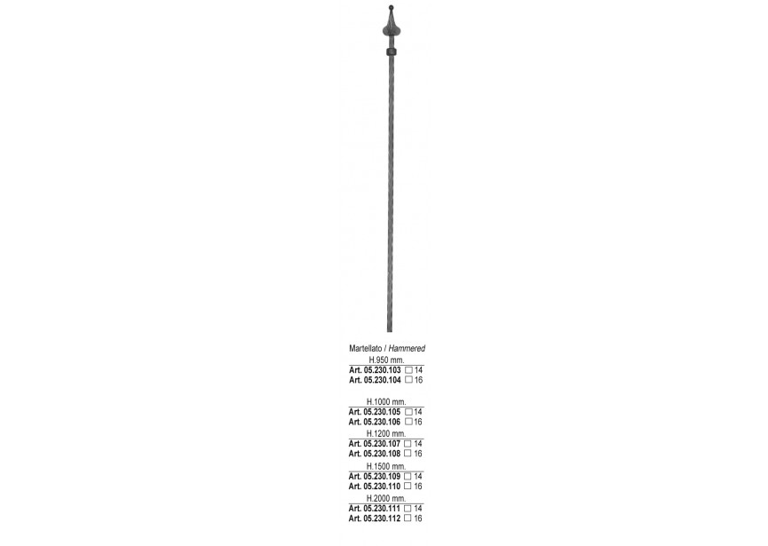 BARREAU MARTELE H 1500MM # 14 MM