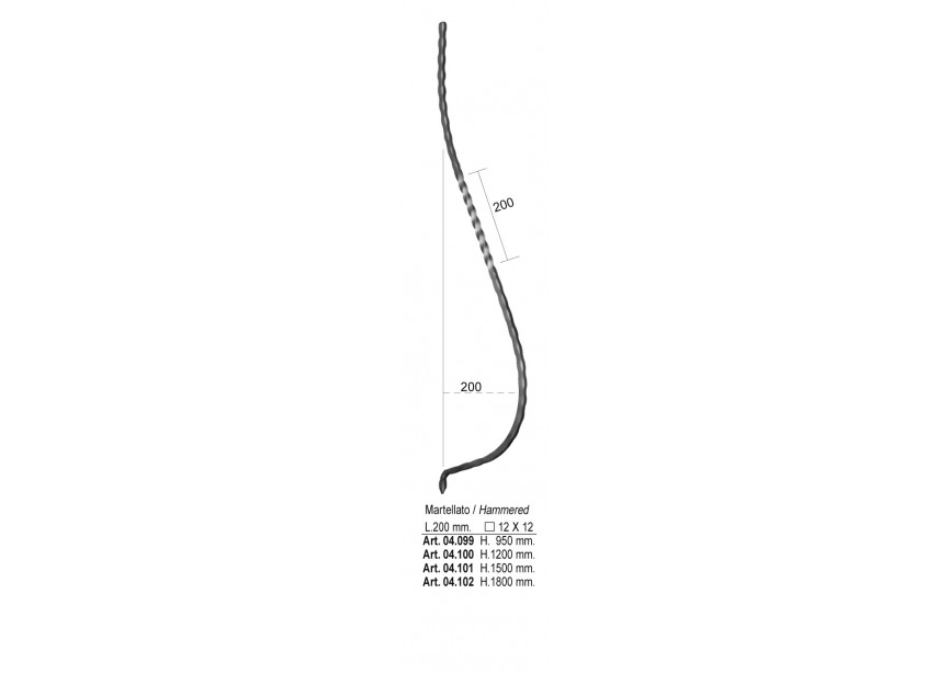 04.099~~GEHAMERDE BUIKSPIJL 200X950MM # 12 MM