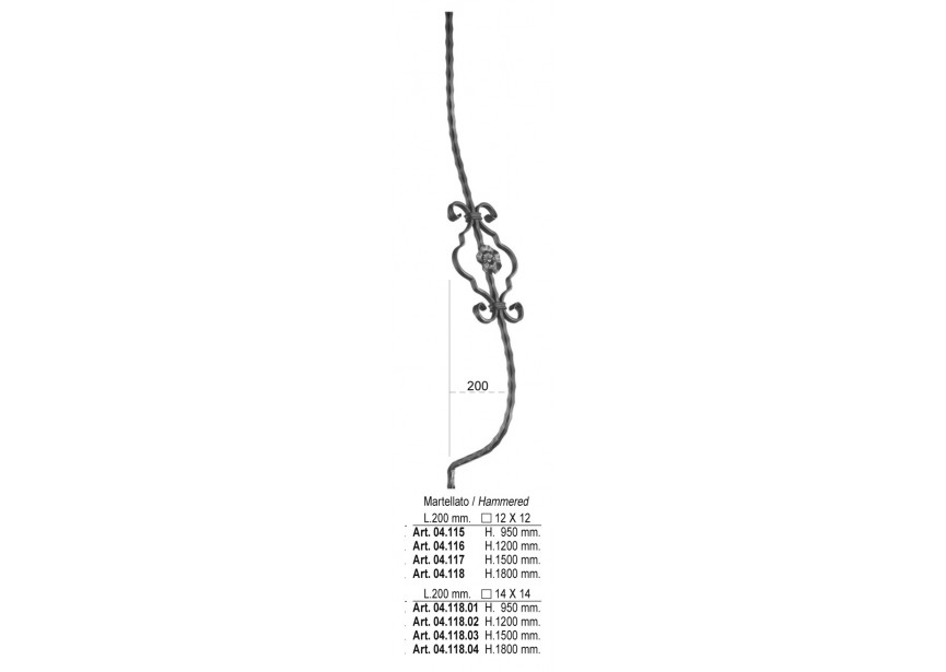 BARREAU GALBE MARTELE 200X950MM # 12 MM