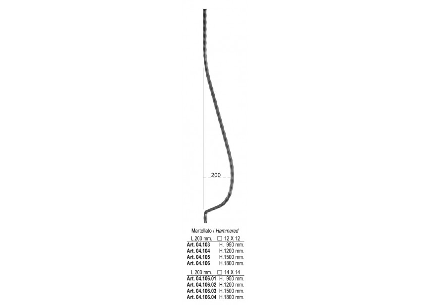 04.103~~GEHAMERDE BUIKSPIJL 200X950MM # 12 MM