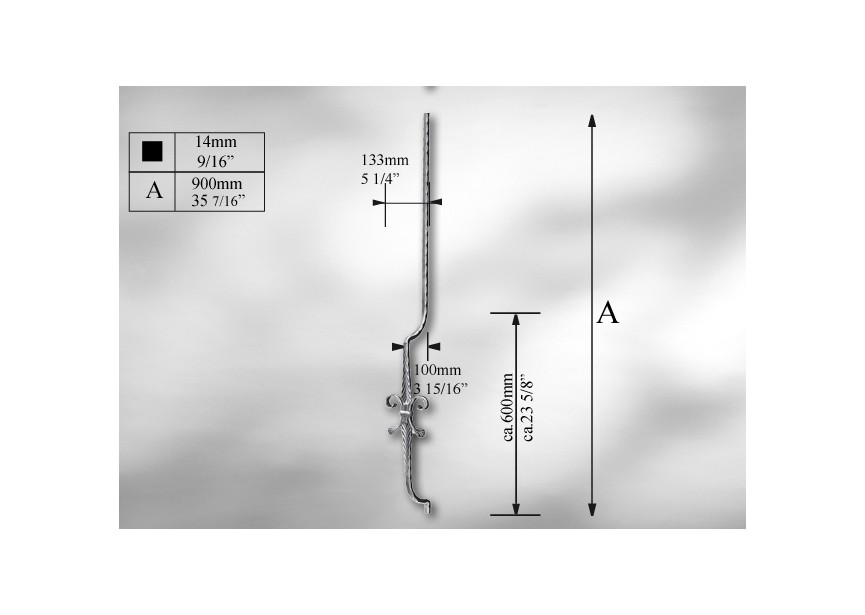 BARREAU GALBE  # 14MM - LONGUEUR 900MM