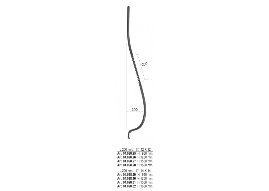 BARREAU GALBE 200X950MM # 12 MM