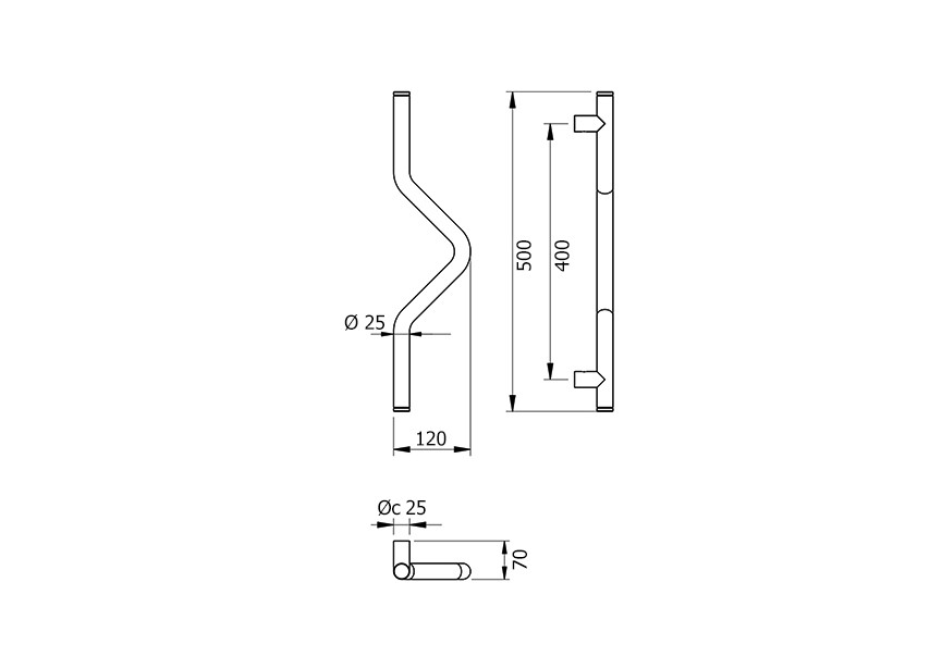 Barre de tirage Hext D25 I400 L500 H70 B120 Dc25