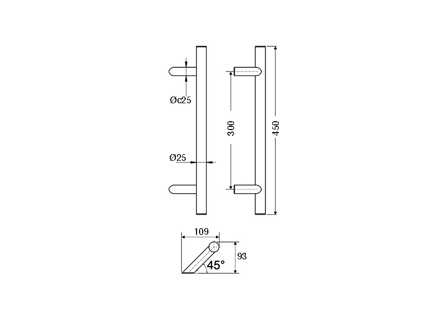 4-0142E-010~~Deurgreep Hext D25 I300 L450 H93 B109 Dc25