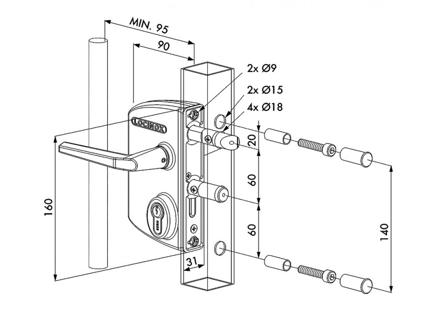 Serrures Portails Battants PLT LAPQ1010 U2L 7016 10-30mm