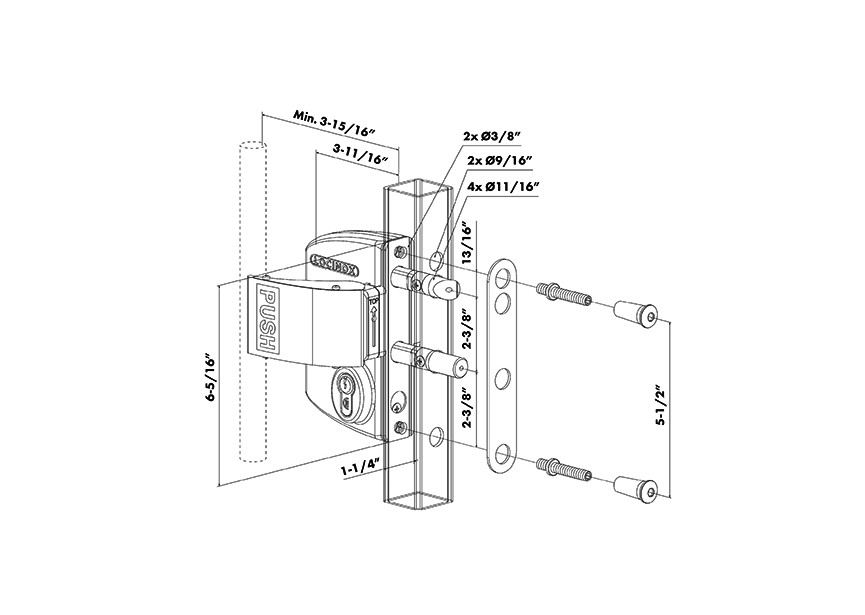 SERRURE INDUST. ANTI PANIQUE- PROF. 80-AVEC PUSH-SET-6005