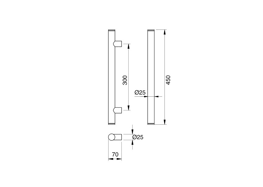 4-0042-010~~Deurgreep Hext D25 I300 L450 H70 Dc25